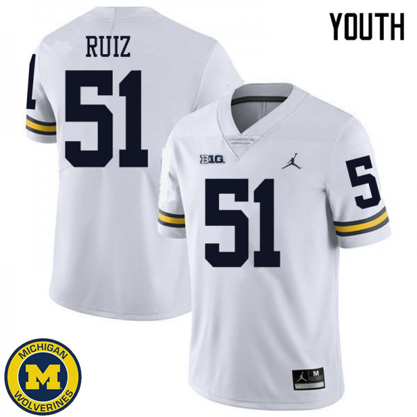 Youth Michigan Wolverines #51 Cesar Ruiz White Jordan Brand Embroidery Jersey